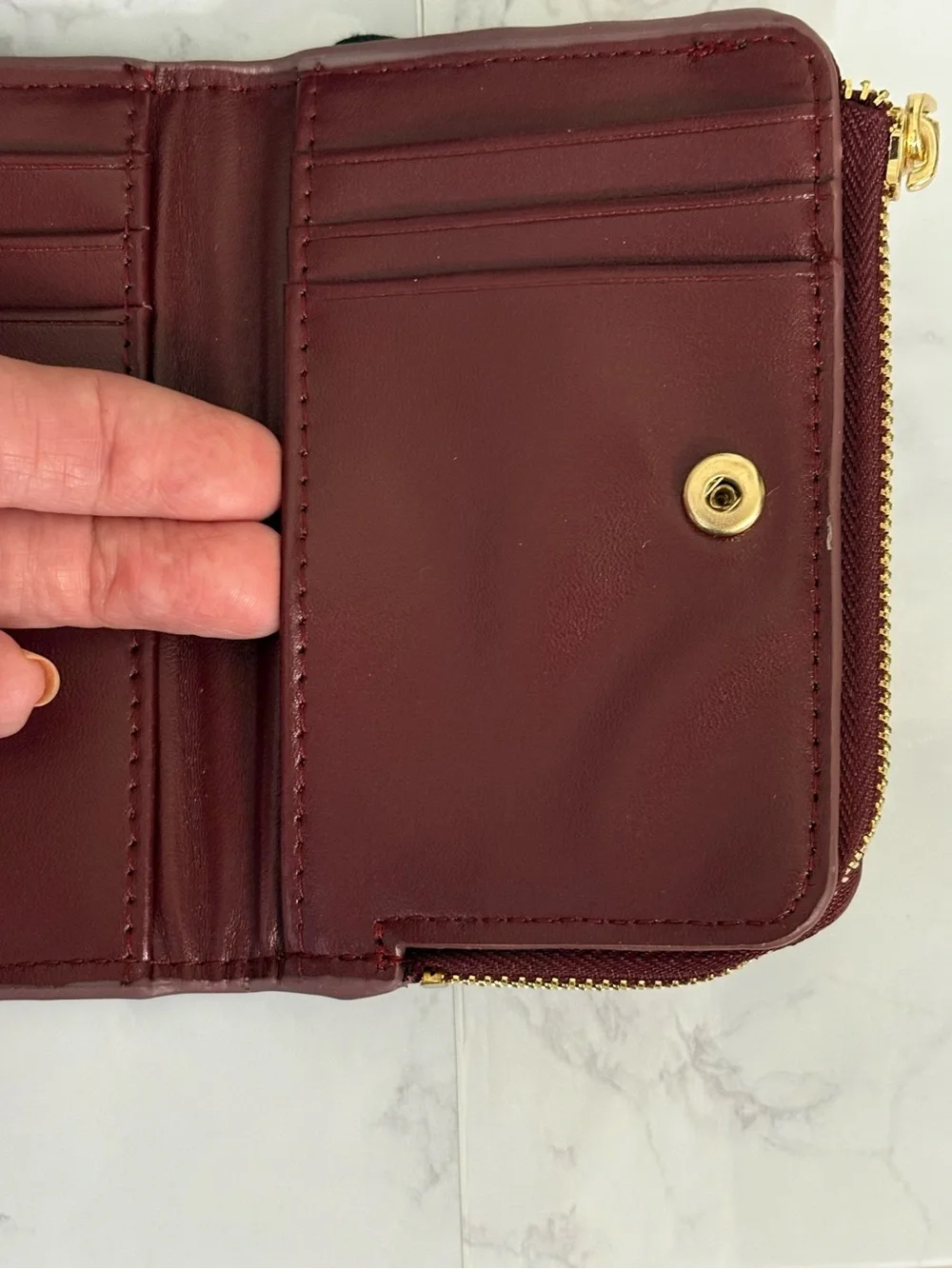 MANGO Burgundy Croc-Effect Small Credit Card/Coin Zipper Wallet